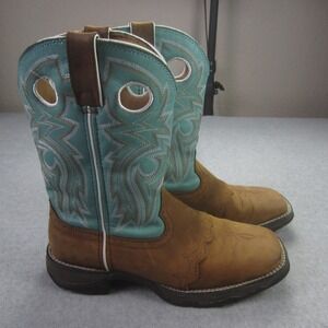 Durango Lady Rebel Boots Womens 8.5M Brown Teal Leather Saddle Western Cowboy